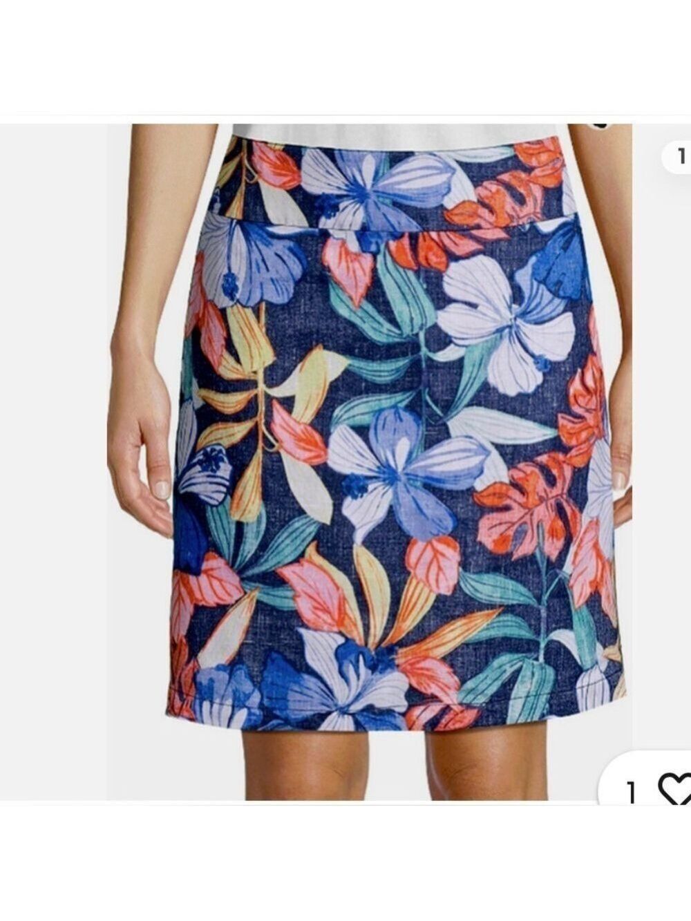 TOMMY BAHAMA 100% Linen Fully Lined Navy Floral Skirt Resort Coastal sz 4